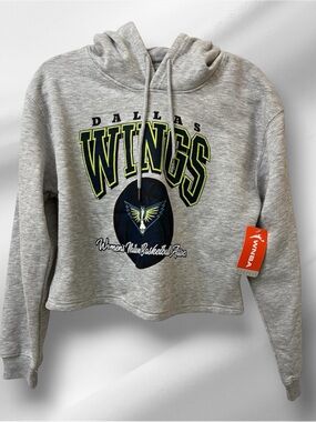 WNBA Dallas Wings Heather Gray Cropped Hoodie with Navy & Lime Logo